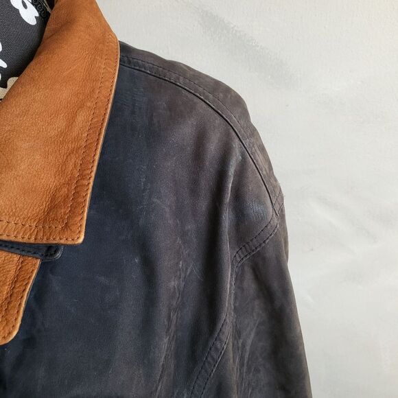 Vintage Leather Vera PELLE Barn Coat Jacket Italy Ash Black Brown Tan Size M - Picture 5 of 14